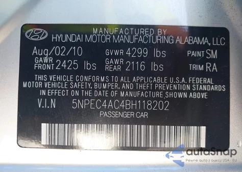 2011 Hyundai Sonata Se из США, поврежденный, VIN 5NPEC4AC4BH118202